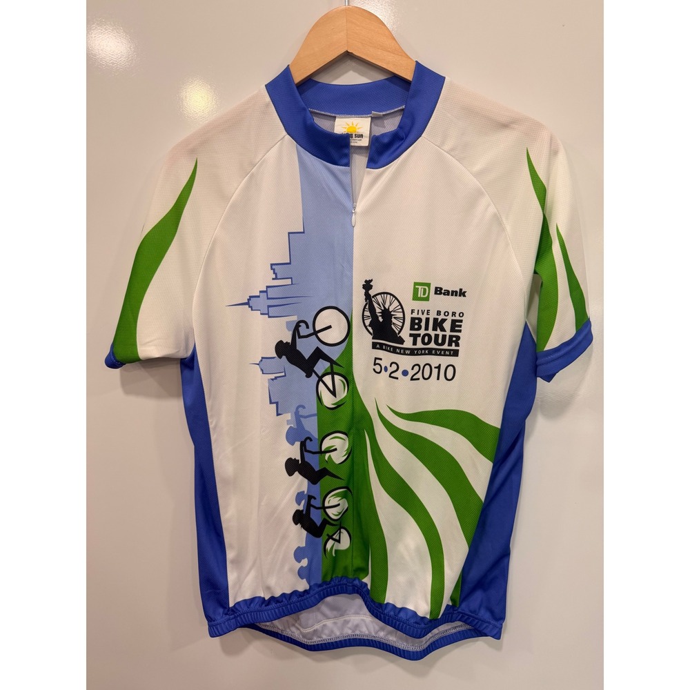 Rising Sun Mens TD Bank Five Boro Bike Tour 2010 Cycling Jersey XL White Blue